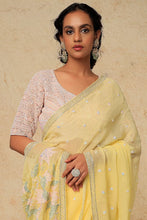 Load image into Gallery viewer, Lemon Organza Embroidered Saree Set