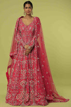 Load image into Gallery viewer, Red raw silk heavily embroidered jacket lehenga