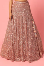 Load image into Gallery viewer, Dusty peach organza thread and seuins embroidered lehenga