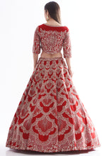Load image into Gallery viewer, Red raw silk hand embroidered lehenga