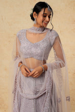 Load image into Gallery viewer, Lilac net cut dana, pearl and sequins embroidered lehenga
