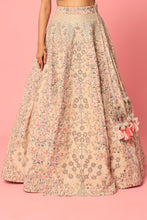 Load image into Gallery viewer, Peach raw silk thread embroidered lehenga