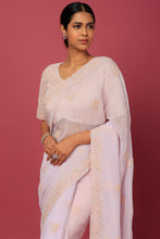 Load image into Gallery viewer, Blush Pink Organza Embroidered Saree Set