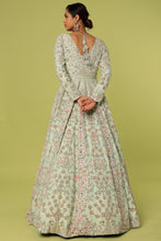 Load image into Gallery viewer, Mint raw silk heavily embroidered jacket lehenga