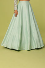 Load image into Gallery viewer, Mint raw silk heavily embroidered jacket lehenga