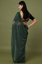 Load image into Gallery viewer, Dark Green Embroidered Saree Set