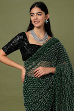 Load image into Gallery viewer, Dark Green Embroidered Saree Set