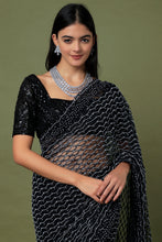Load image into Gallery viewer, Black Embroidered Saree Set