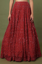 Load image into Gallery viewer, Red net with self on slef work lehenga