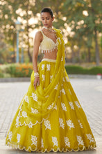 Load image into Gallery viewer, Moss Green Flower Lehenga Set