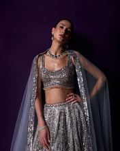 Load image into Gallery viewer, Grey Organza Lehenga Set
