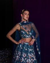 Load image into Gallery viewer, Peacock Blue Net Lehenga Set