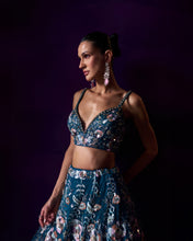 Load image into Gallery viewer, Peacock Blue Net Lehenga Set