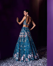 Load image into Gallery viewer, Peacock Blue Net Lehenga Set