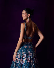 Load image into Gallery viewer, Peacock Blue Net Lehenga Set