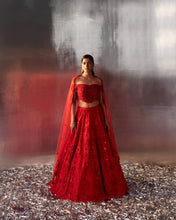 Load image into Gallery viewer, Red Net Lehenga Set