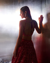 Load image into Gallery viewer, Red Net Lehenga Set