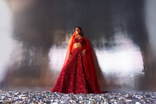 Load image into Gallery viewer, Red Net Lehenga Set