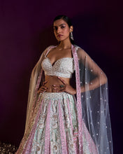 Load image into Gallery viewer, Ice Blue Net Lehenga Set