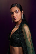 Load image into Gallery viewer, Green Organza Lehenga Set