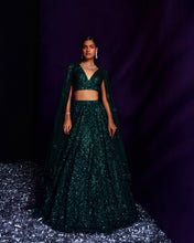Load image into Gallery viewer, Emerald Green Net Lehenga Set