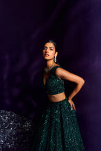 Load image into Gallery viewer, Emerald Green Net Lehenga Set