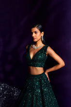 Load image into Gallery viewer, Emerald Green Net Lehenga Set