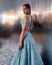Load image into Gallery viewer, Tiffany Blue Net Lehenga Set