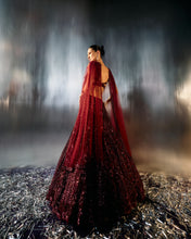 Load image into Gallery viewer, Deep Wine Net Lehenga Set