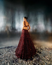 Load image into Gallery viewer, Deep Wine Net Lehenga Set
