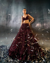 Load image into Gallery viewer, Deep Wine Net Lehenga Set