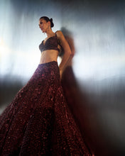 Load image into Gallery viewer, Deep Wine Net Lehenga Set