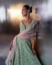 Load image into Gallery viewer, Sea Green Organza Lehenga Set