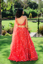 Load image into Gallery viewer, Cherry Red Floral Printed Lehenga Set
