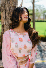 Load image into Gallery viewer, Blush Pink Floral Printed Embroidered Lehenga Set