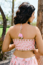Load image into Gallery viewer, Blush Pink Floral Printed Embroidered Crop-Top & Flared Skirt Set