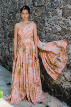 Load image into Gallery viewer, Coral Peach Printed & Pleated Jumpsuit