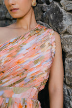 Load image into Gallery viewer, Coral Peach Printed & Pleated Jumpsuit