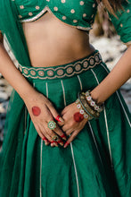 Load image into Gallery viewer, Emerald Green Embroidered Lehenga Set