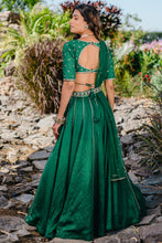Load image into Gallery viewer, Emerald Green Embroidered Lehenga Set