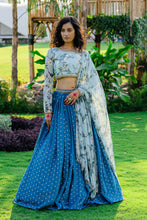 Load image into Gallery viewer, Powder Blue Printed & Embroidered Lehenga Set