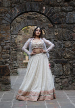 Load image into Gallery viewer, Ivory and Pink Lucknowi Lehenga set with Organza jacket