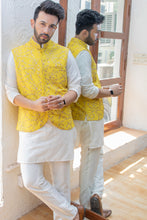 Load image into Gallery viewer, Ivory Kurta and Pant set with Yellow Vest