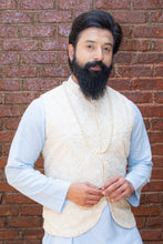 Load image into Gallery viewer, Sky Blue Kurta and Pant set with Yellow Vest