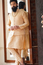 Load image into Gallery viewer, Beige Kurta, Vest and Pant set