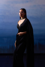 Load image into Gallery viewer, BLACK SATIN SAREE