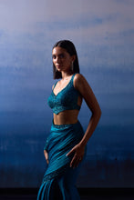 Load image into Gallery viewer, PEACOCK BLUE SATIN SAREE