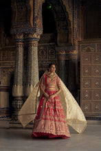 Load image into Gallery viewer, BLOOD RED SILK LEHENGA CHOLI SET WITH A WORKED TULLE DUPATTA