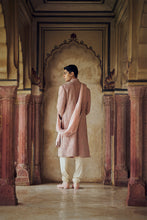 Load image into Gallery viewer, DUSTY ROSE PINK SHERWANI WITH KURTA CHURIDAR WITH OPTIONAL STOLE, BELT AND WORKED JUTI
