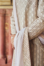 Load image into Gallery viewer, BLUSH RAW SILK SHERWANI WITH KURTA AND TROUSER WITH AN OPTIONAL STOLE, WORKED BELT AND WORKED JOOTI